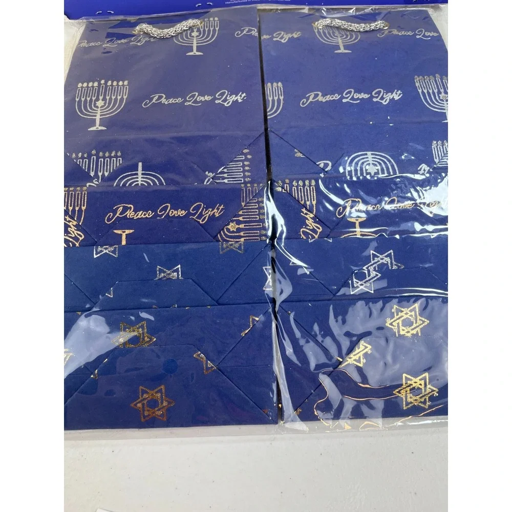 EcoLuxe Hanukkah Gift Bags Set of 8 Handmade 7x5x2.5 Peace Love Light Menorah
